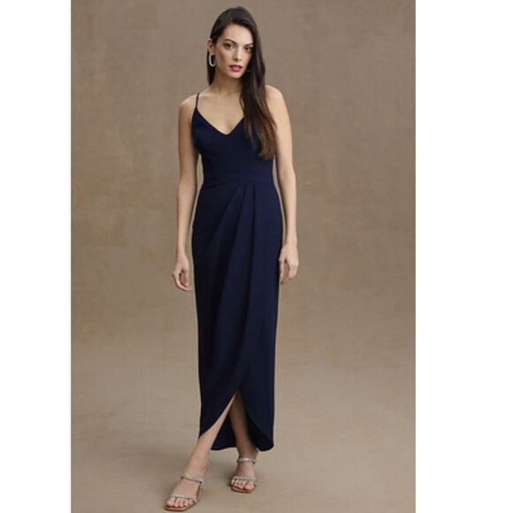 New Anthropologie BHLDN Lyra V-Neck Faux-Wrap Stretch Crepe Dress $198 SZ 22 - Picture 1 of 8